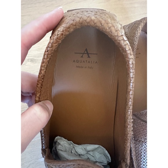 Aquatalia Mens Woven Leather Penny Loafers Brown Made in Italy Driving Shoes 9 main image 12